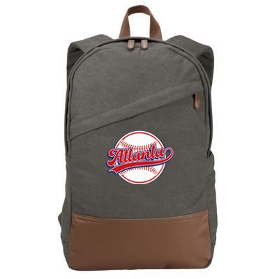 Vintage Atlanta Cityscape Baseball Lover Player And Fans Cotton Canvas Backpack