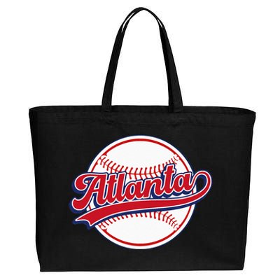 Vintage Atlanta Cityscape Baseball Lover Player And Fans Cotton Canvas Jumbo Tote