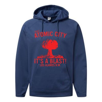 Visit Atomic City ItS A Blast! Los Alamos N.M Performance Fleece Hoodie