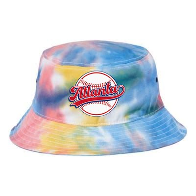 Vintage Atlanta Cityscape Baseball Lover Player And Fans Tie Dye Newport Bucket Hat