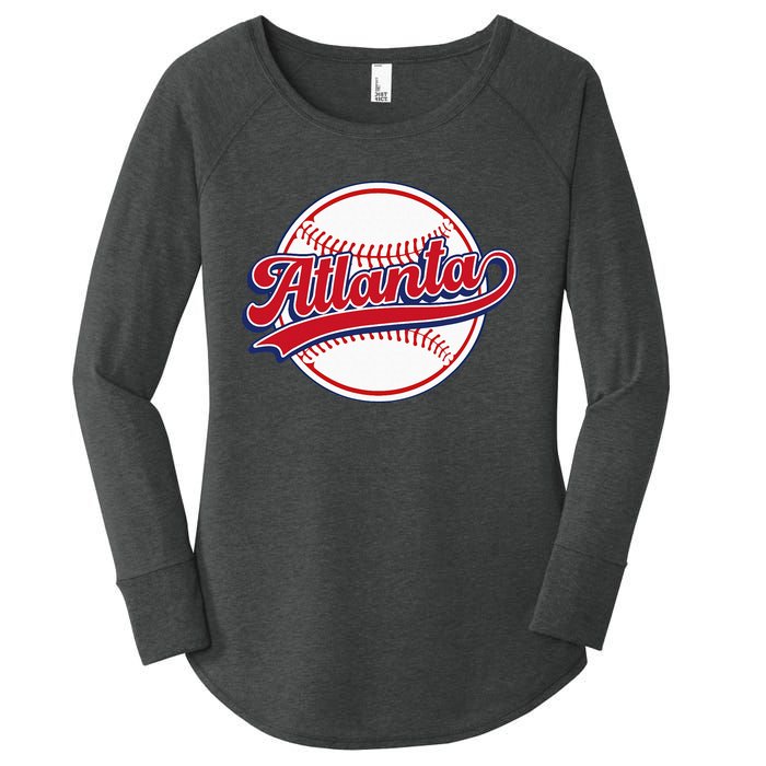 Vintage Atlanta Cityscape Baseball Lover Player And Fans Women's Perfect Tri Tunic Long Sleeve Shirt