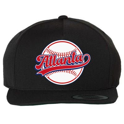 Vintage Atlanta Cityscape Baseball Lover Player And Fans Wool Snapback Cap