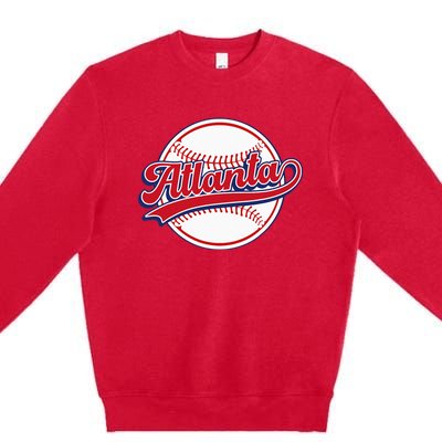 Vintage Atlanta Cityscape Baseball Lover Player And Fans Premium Crewneck Sweatshirt