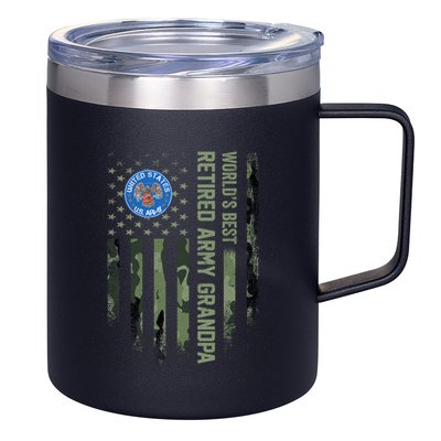 Vintage American Camo Flag Worlds Best Retired Army Grandpa Cute Gift 12oz Stainless Steel Coffee Mug