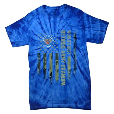 Vintage American Camo Flag Worlds Best Retired Army Grandpa Cute Gift Tie-Dye T-Shirt
