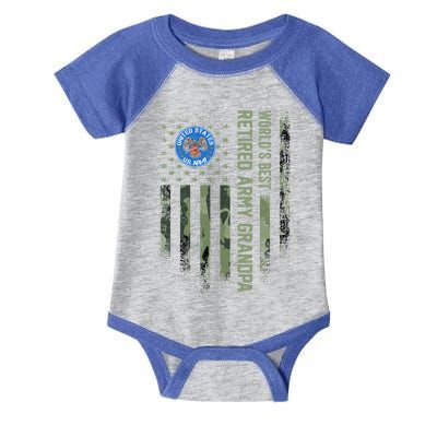 Vintage American Camo Flag Worlds Best Retired Army Grandpa Cute Gift Infant Baby Jersey Bodysuit