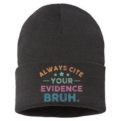 Vintage Always Cite Your Evidence Bruh Funny English Teacher Sustainable Knit Beanie