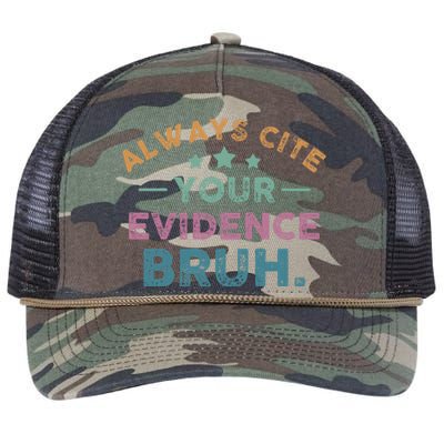 Vintage Always Cite Your Evidence Bruh Funny English Teacher Retro Rope Trucker Hat Cap