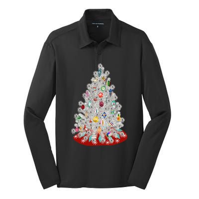 Vintage Aluminum Christmas Tree Silk Touch Performance Long Sleeve Polo