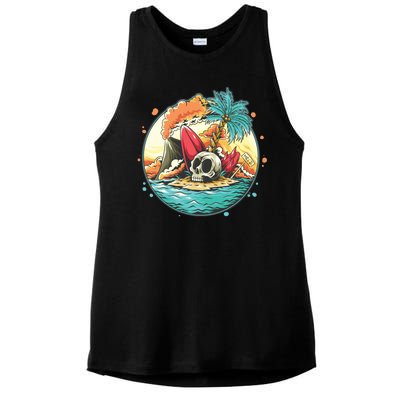 Vacation Tropical Island Skull Ladies PosiCharge Tri-Blend Wicking Tank