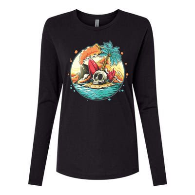 Vacation Tropical Island Skull Womens Cotton Relaxed Long Sleeve T-Shirt