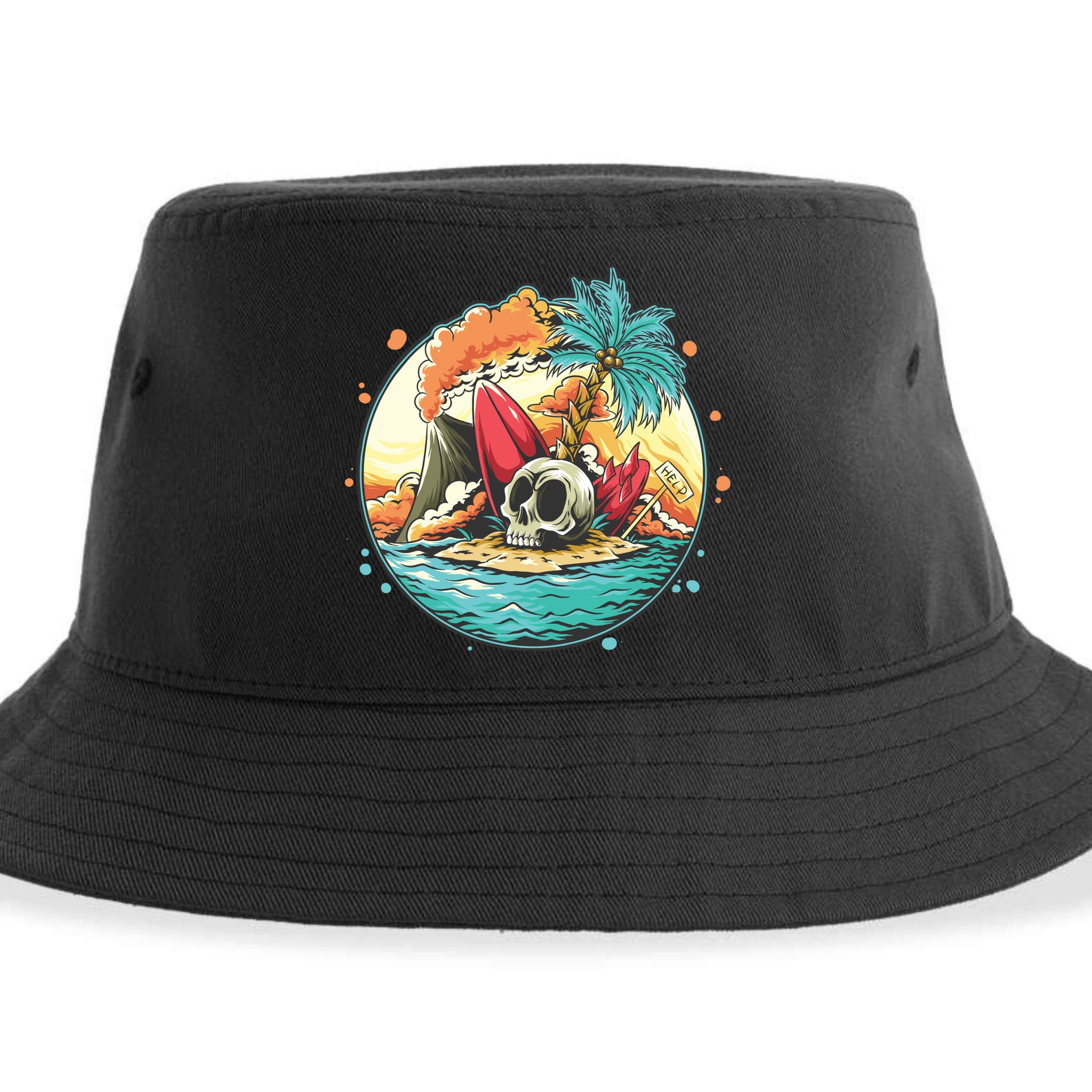 Vacation Tropical Island Skull Sustainable Bucket Hat