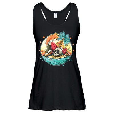 Vacation Tropical Island Skull Ladies Essential Flowy Tank