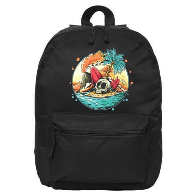 Vacation Tropical Island Skull 16 in Basic Backpack