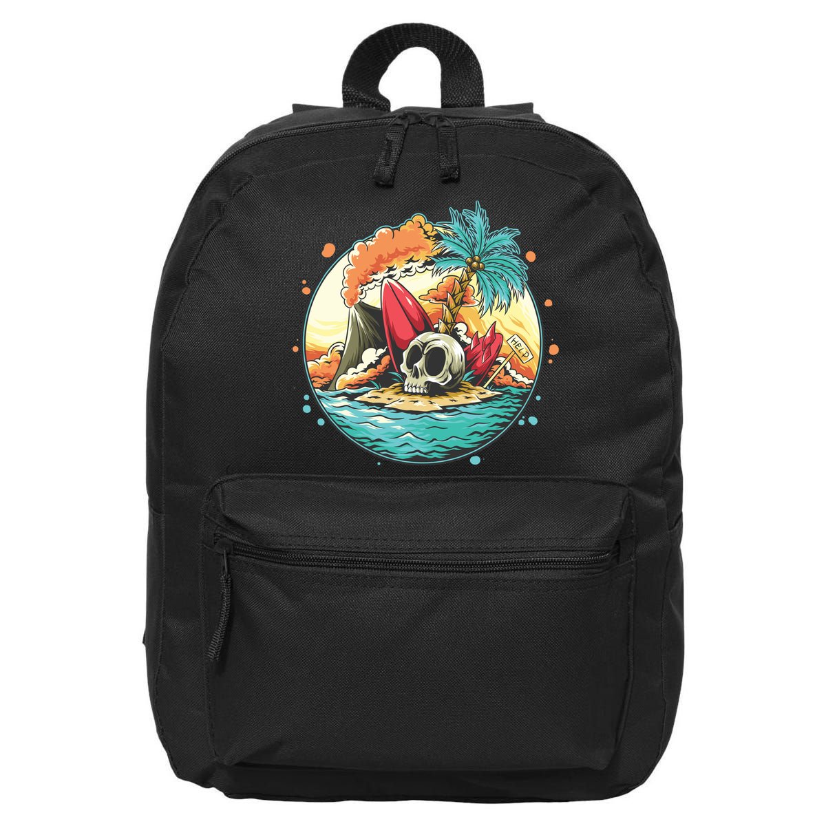 Vacation Tropical Island Skull 16 in Basic Backpack