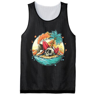 Vacation Tropical Island Skull Mesh Reversible Basketball Jersey Tank