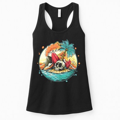 Vacation Tropical Island Skull Womens Tank Top