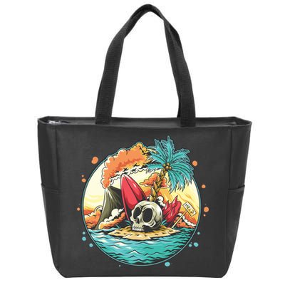 Vacation Tropical Island Skull Zip Tote Bag