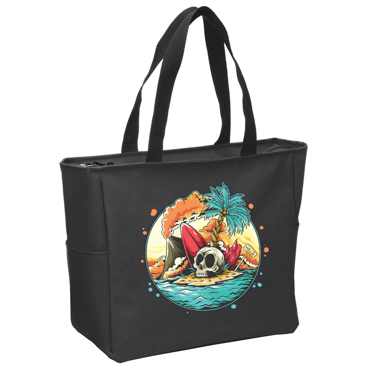 Vacation Tropical Island Skull Zip Tote Bag