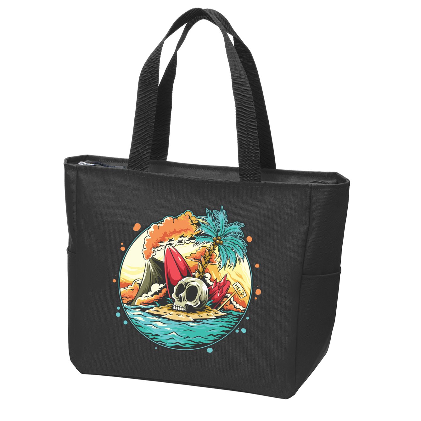 Vacation Tropical Island Skull Zip Tote Bag