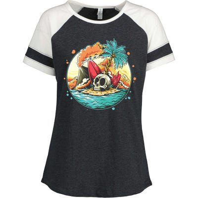 Vacation Tropical Island Skull Enza Ladies Jersey Colorblock Tee