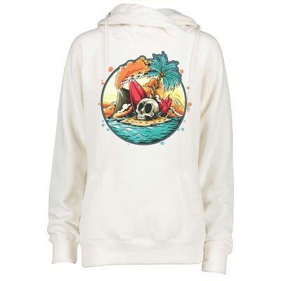 Vacation Tropical Island Skull Womens Funnel Neck Pullover Hood