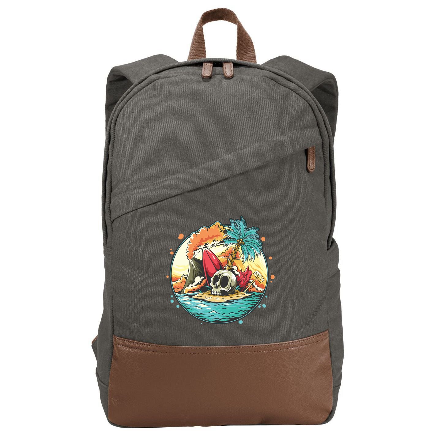 Vacation Tropical Island Skull Cotton Canvas Backpack