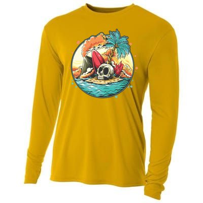 Vacation Tropical Island Skull Cooling Performance Long Sleeve Crew