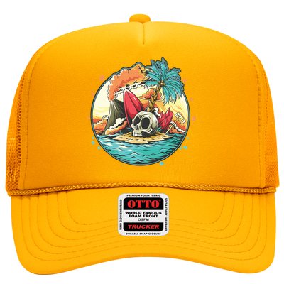 Vacation Tropical Island Skull Trucker Hat