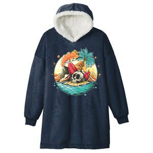 Vacation Tropical Island Skull Hooded Wearable Blanket