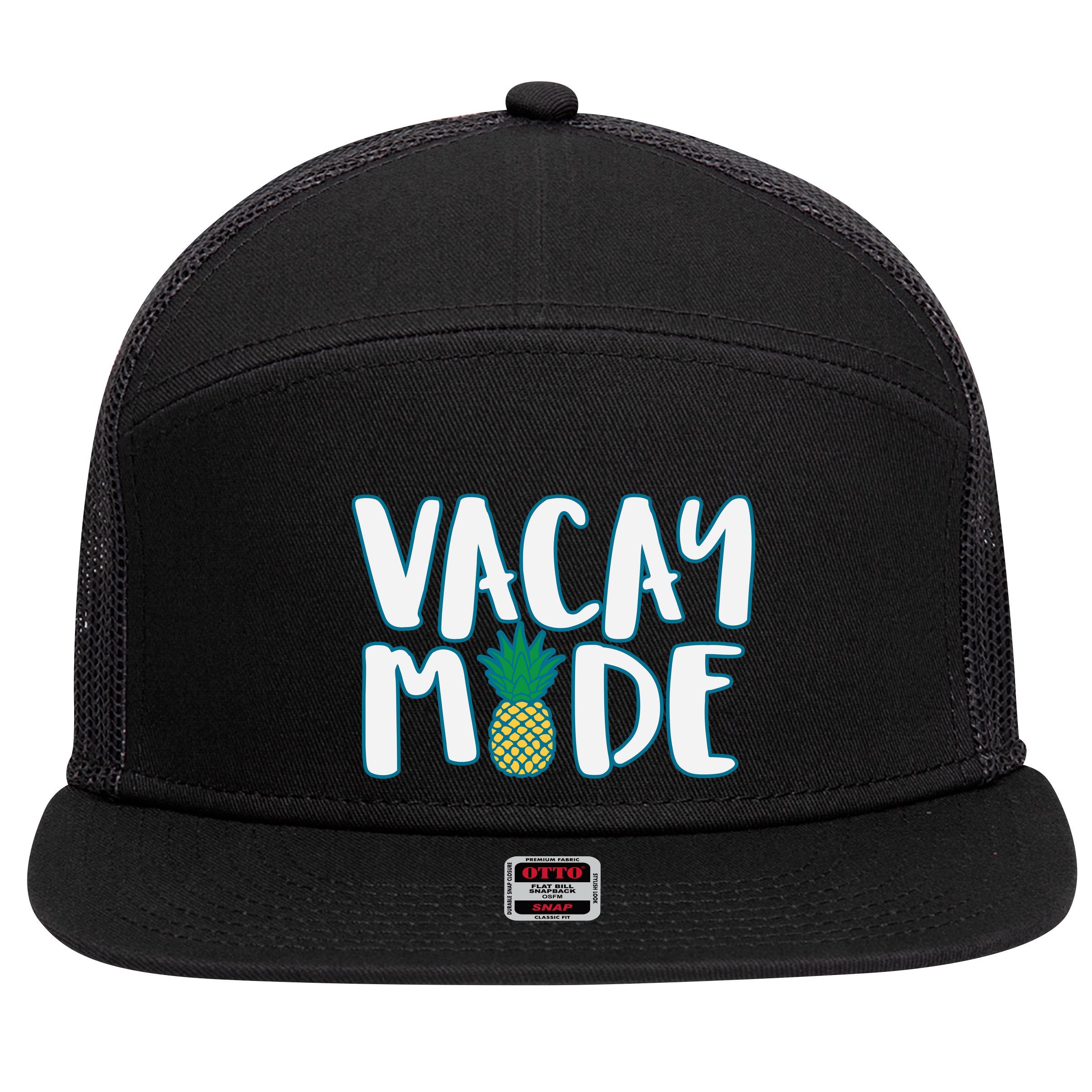 Vacay Mode Pineapple 7 Panel Mesh Trucker Snapback Hat