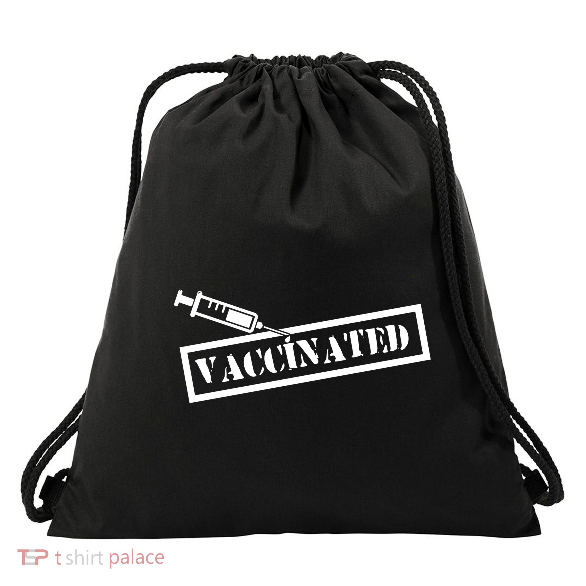 Vaccinated Label Drawstring Bag