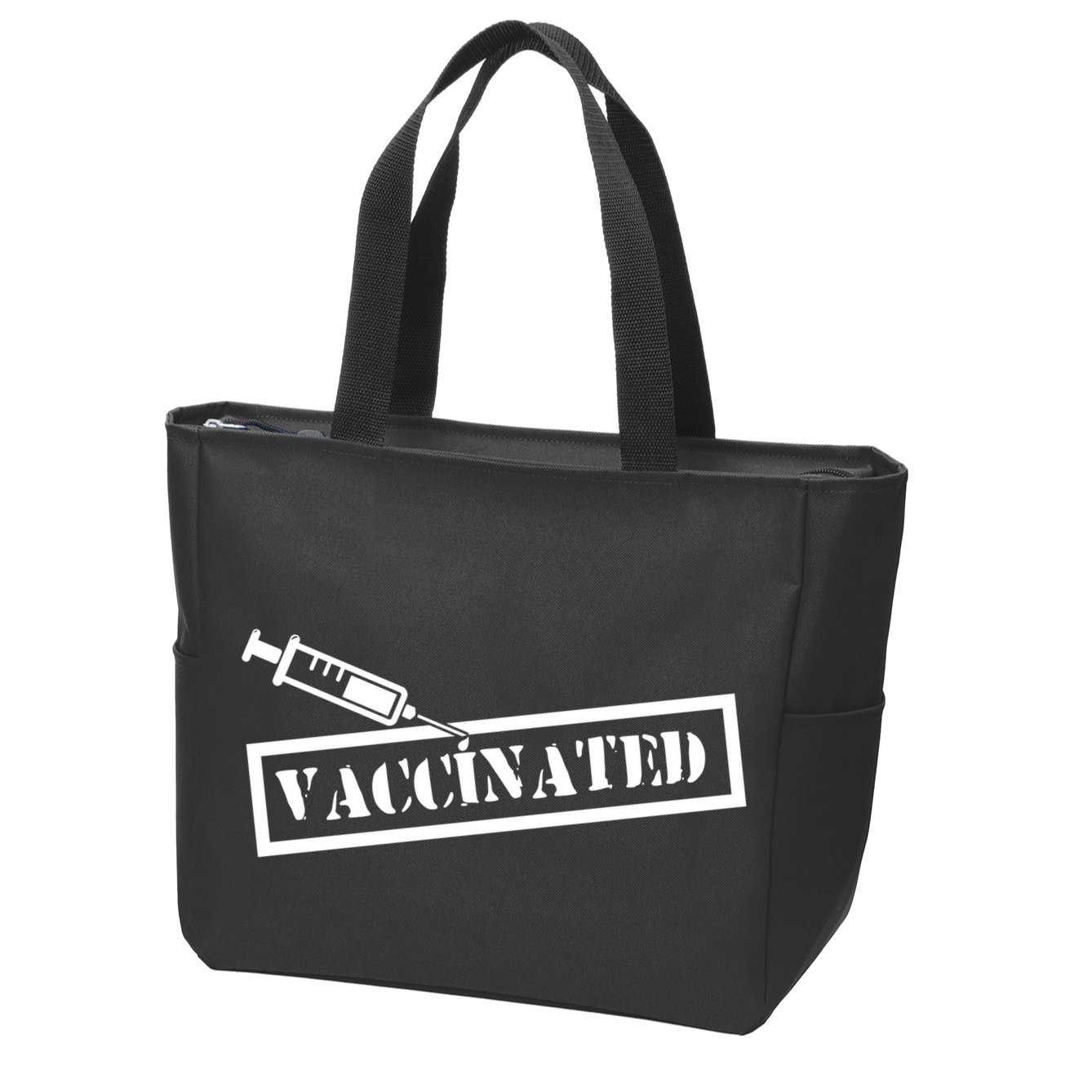 Vaccinated Label Zip Tote Bag