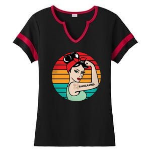 Vaccinated Strong Woman Retro Ladies Halftime Notch Neck Tee