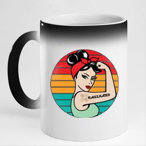 Vaccinated Strong Woman Retro 11oz Black Color Changing Mug