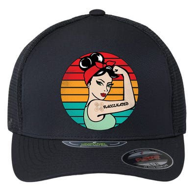 Vaccinated Strong Woman Retro Flexfit Unipanel Trucker Cap