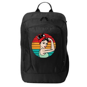 Vaccinated Strong Woman Retro City Backpack