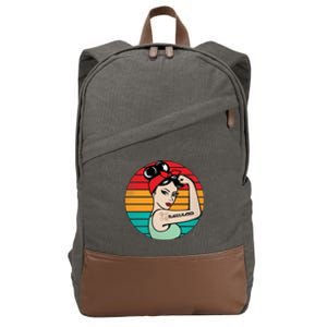 Vaccinated Strong Woman Retro Cotton Canvas Backpack