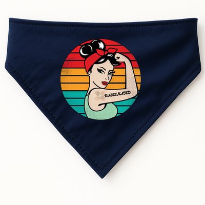 Vaccinated Strong Woman Retro USA-Made Doggie Bandana