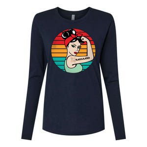 Vaccinated Strong Woman Retro Womens Cotton Relaxed Long Sleeve T-Shirt