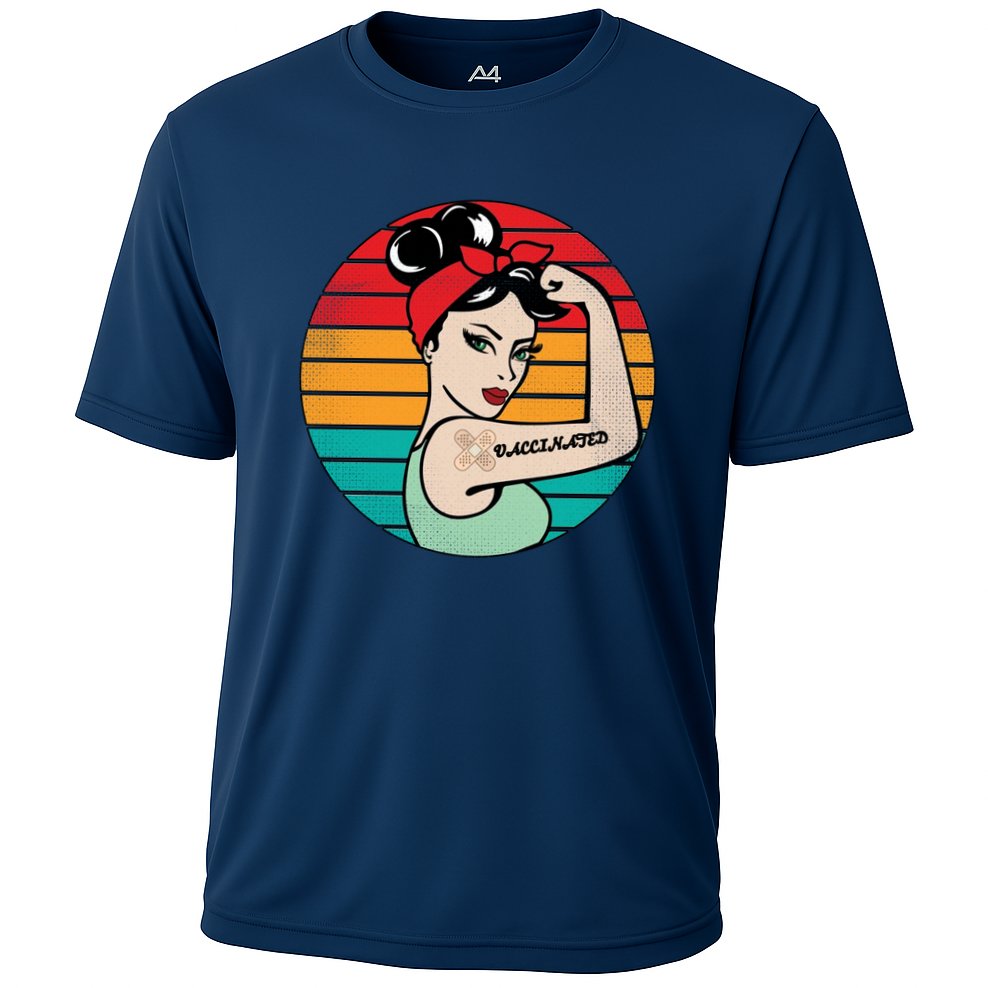 Vaccinated Strong Woman Retro Cooling Performance Crew T-Shirt