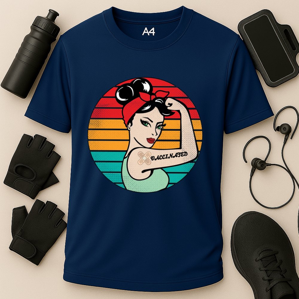 Vaccinated Strong Woman Retro Cooling Performance Crew T-Shirt