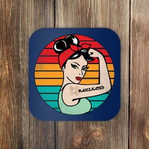 Vaccinated Strong Woman Retro Coaster