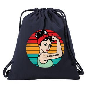 Vaccinated Strong Woman Retro Drawstring Bag