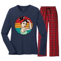 Vaccinated Strong Woman Retro Women's Long Sleeve Flannel Pajama Set 