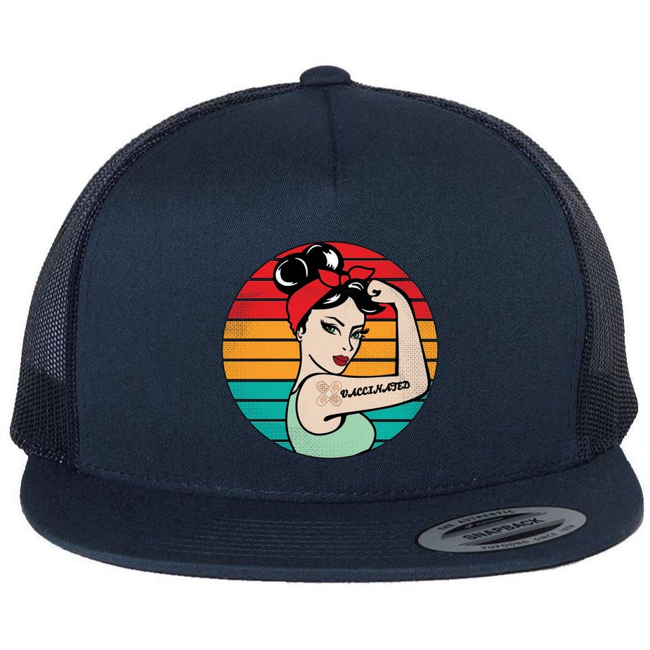 Vaccinated Strong Woman Retro Flat Bill Trucker Hat