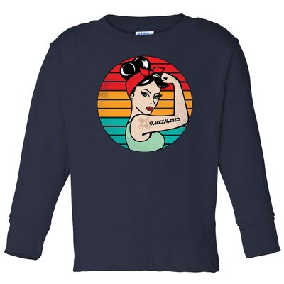 Vaccinated Strong Woman Retro Toddler Long Sleeve Shirt