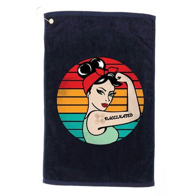 Vaccinated Strong Woman Retro Golf Towel