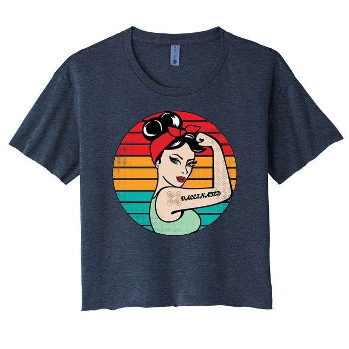 Vaccinated Strong Woman Retro Women's Crop Top Tee