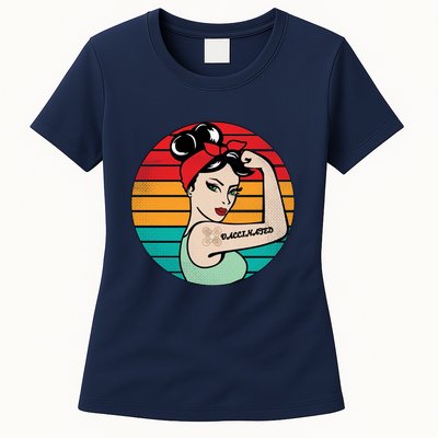 Vaccinated Strong Woman Retro Womens T-Shirt